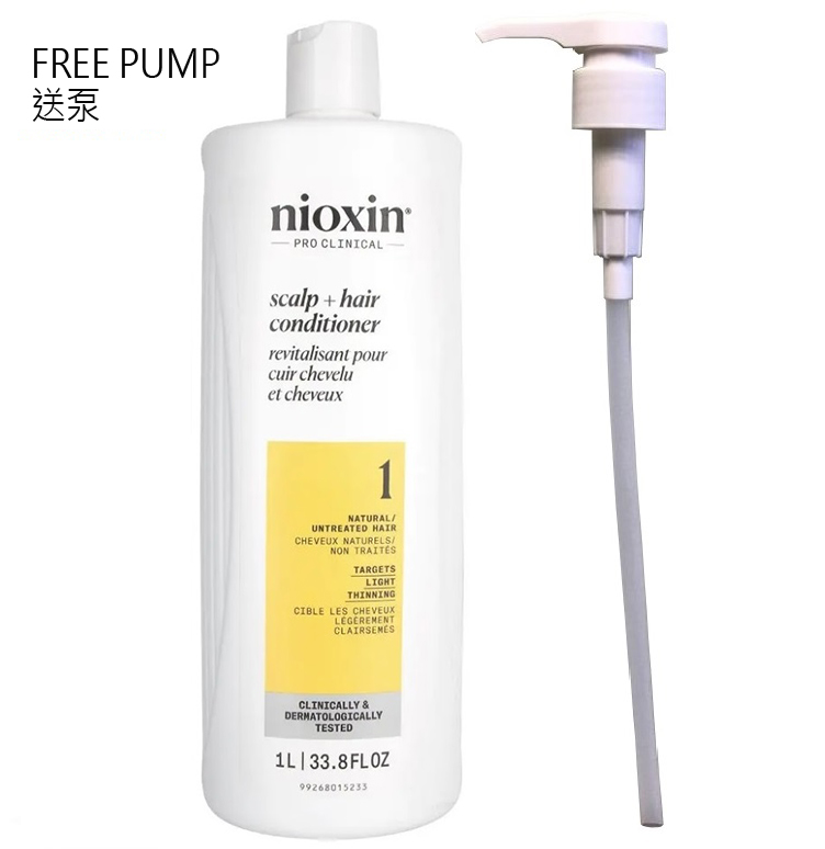 Nioxin 1 Scalp+hair Conditioner1L(送泵)(Natural/Untreated Hair)1號防脫髮護髮素(纖細、中至稀疏)